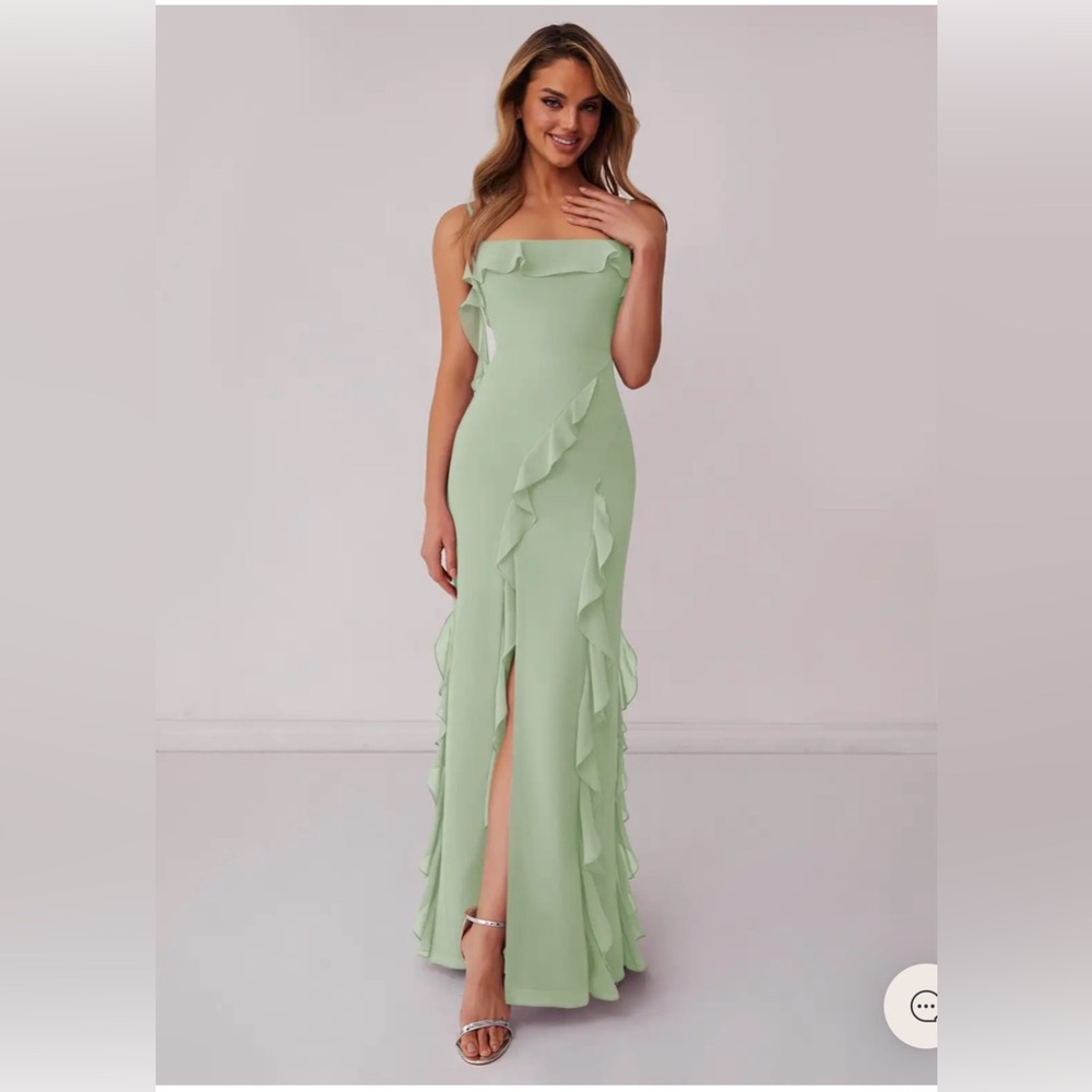 AZAZIE 1001 Dusty Sage Sheath Bow Chiffon Dress A12